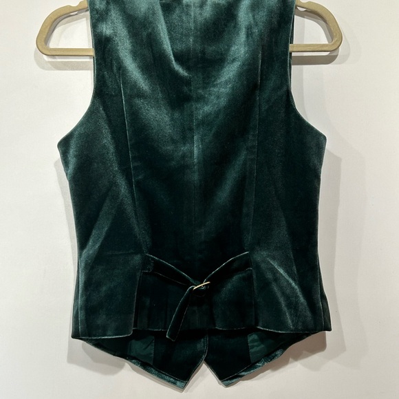 Emerald Green Velvet Victorian Lace Fitted Y2K Vest Waist Coat Boho Gypsy M - Picture 7 of 8